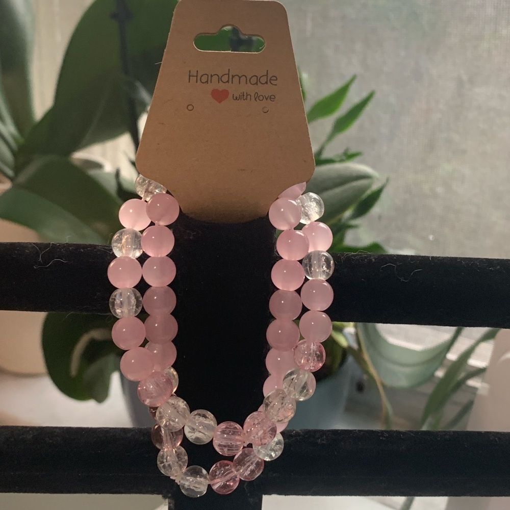 Pink,Clear Bead Bracelet Set